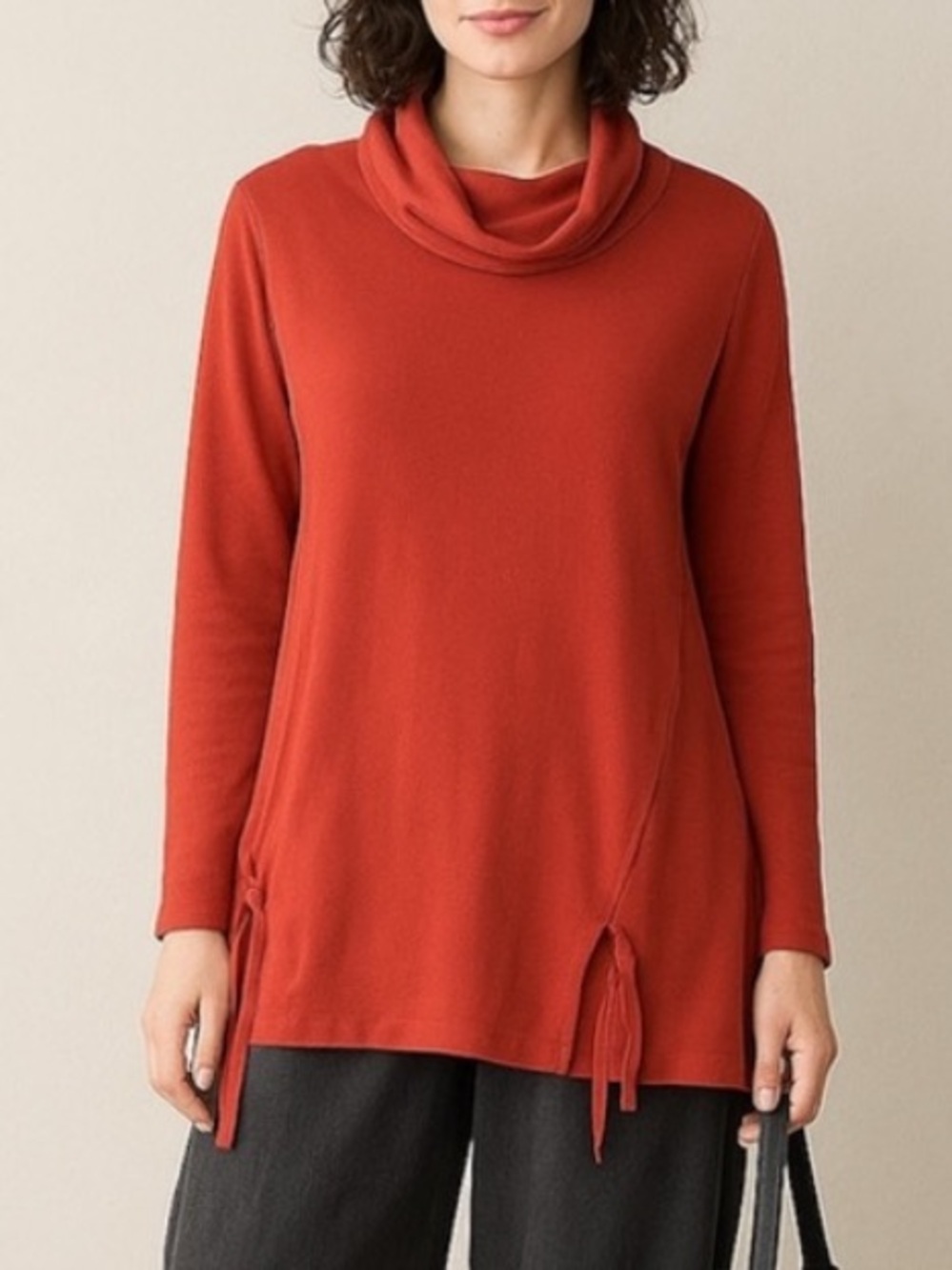 Habitat Tunic Top Medium Paprika Orange Cowl Neck Lagenlook Artsy Boho Travel